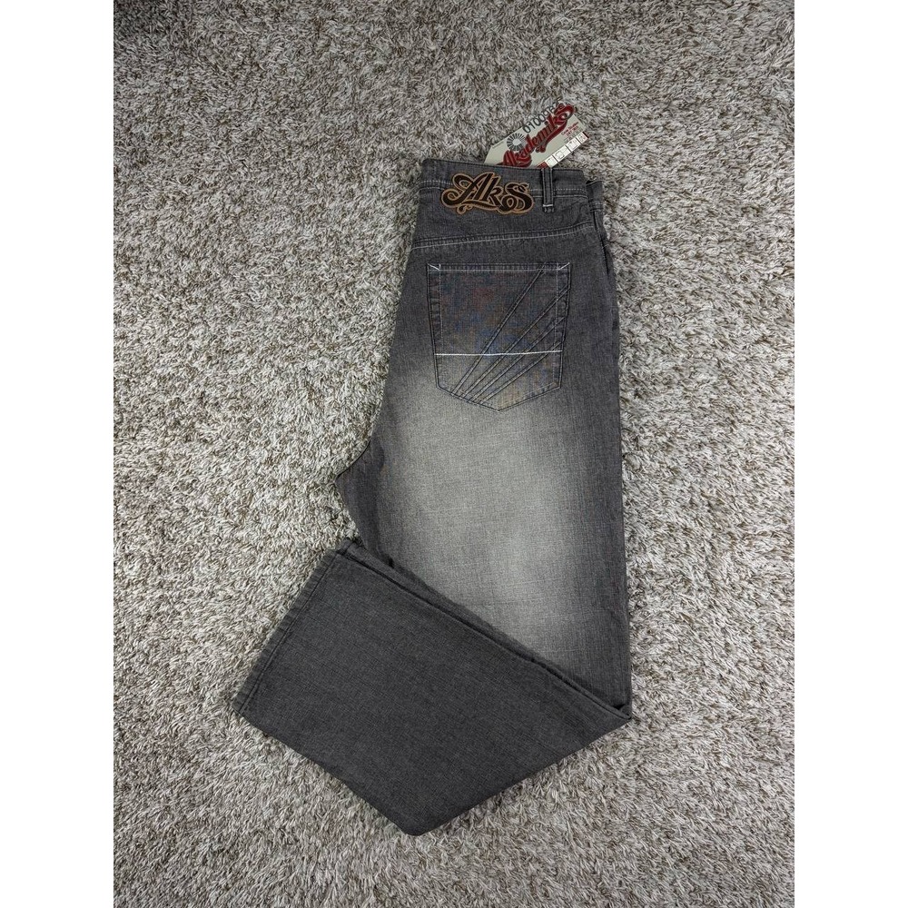 Akademiks Denim Baggy Jeans Size 36 Y2K Hip Hop Streetwear Stitched Skater